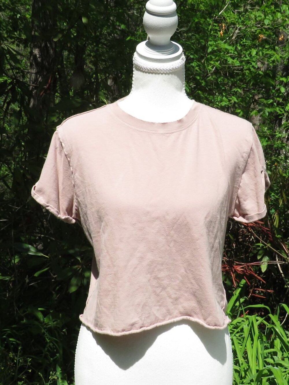 Free People We The Free Mauve Cropped Tee – Soft 100% Cotton, Rolled Sleeves, Sm